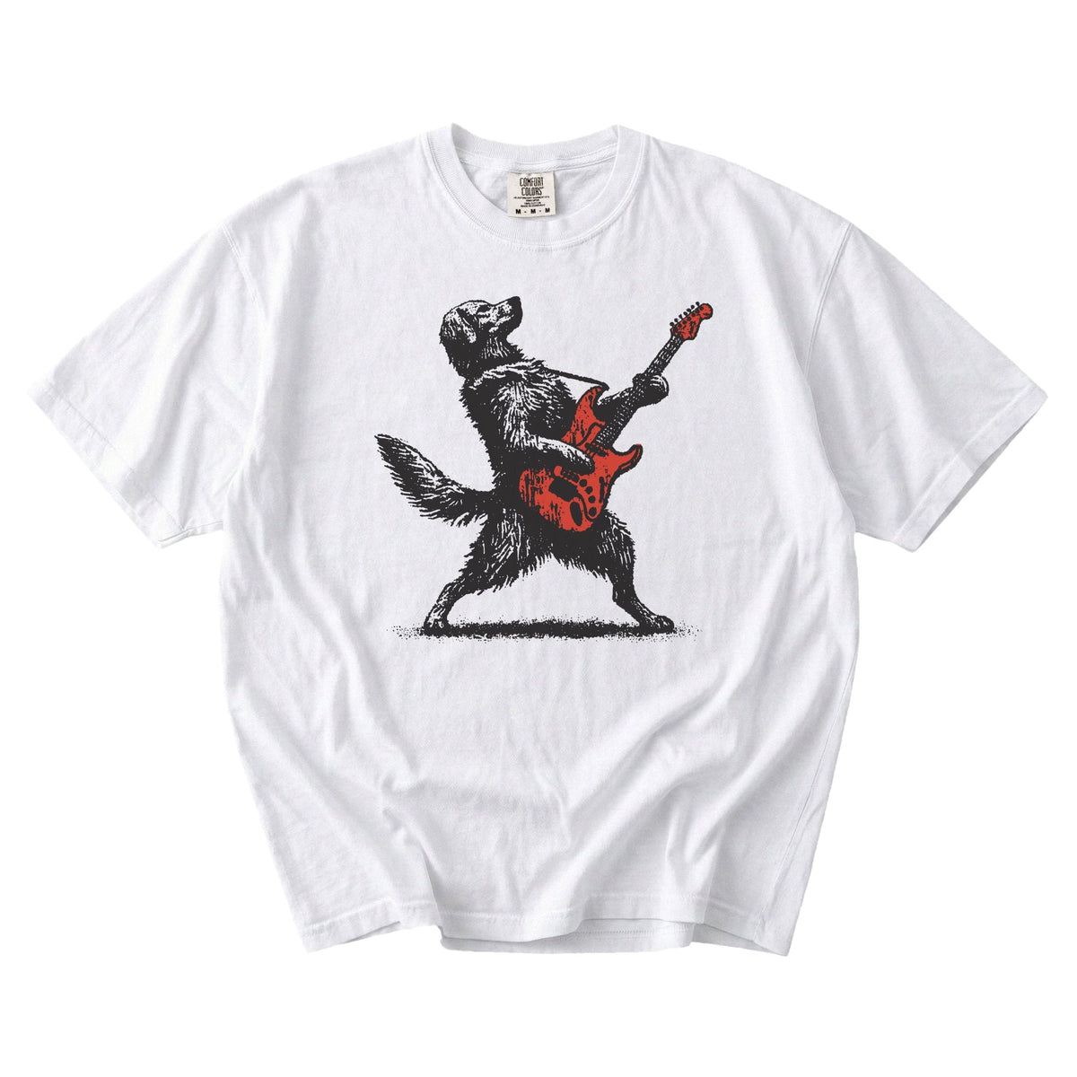 Rock Star design — hand-drawn Golden Retriever rocker tee