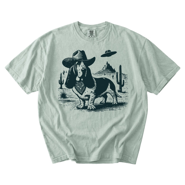 Basset Hound Western UFO t-shirt