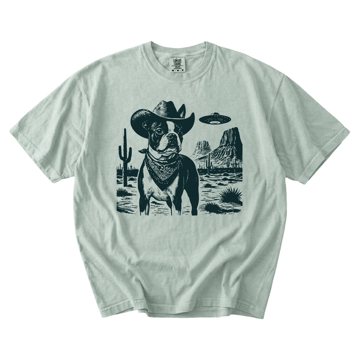 Boston Terrier Western UFO t-shirt