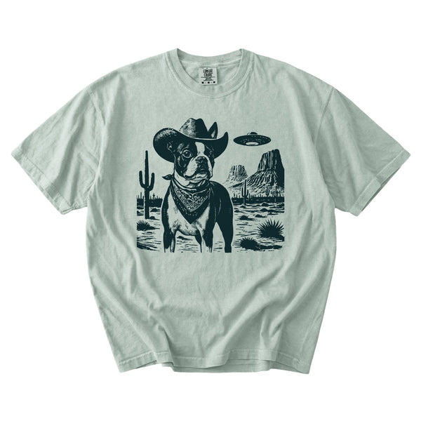 Boston Terrier Western UFO t-shirt