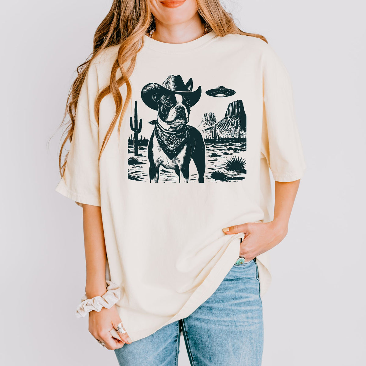 Boston Terrier Western UFO t-shirt