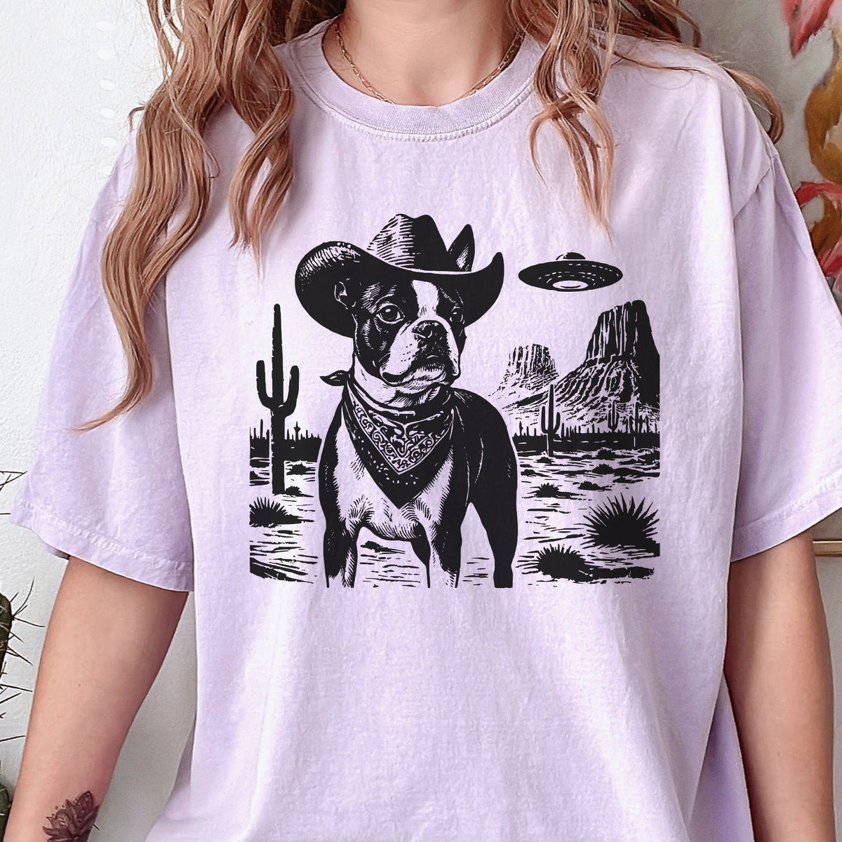 Boston Terrier Western UFO t-shirt