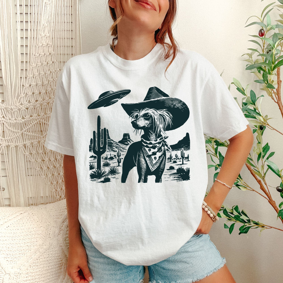 Chinese Crested Western UFO t-shirt