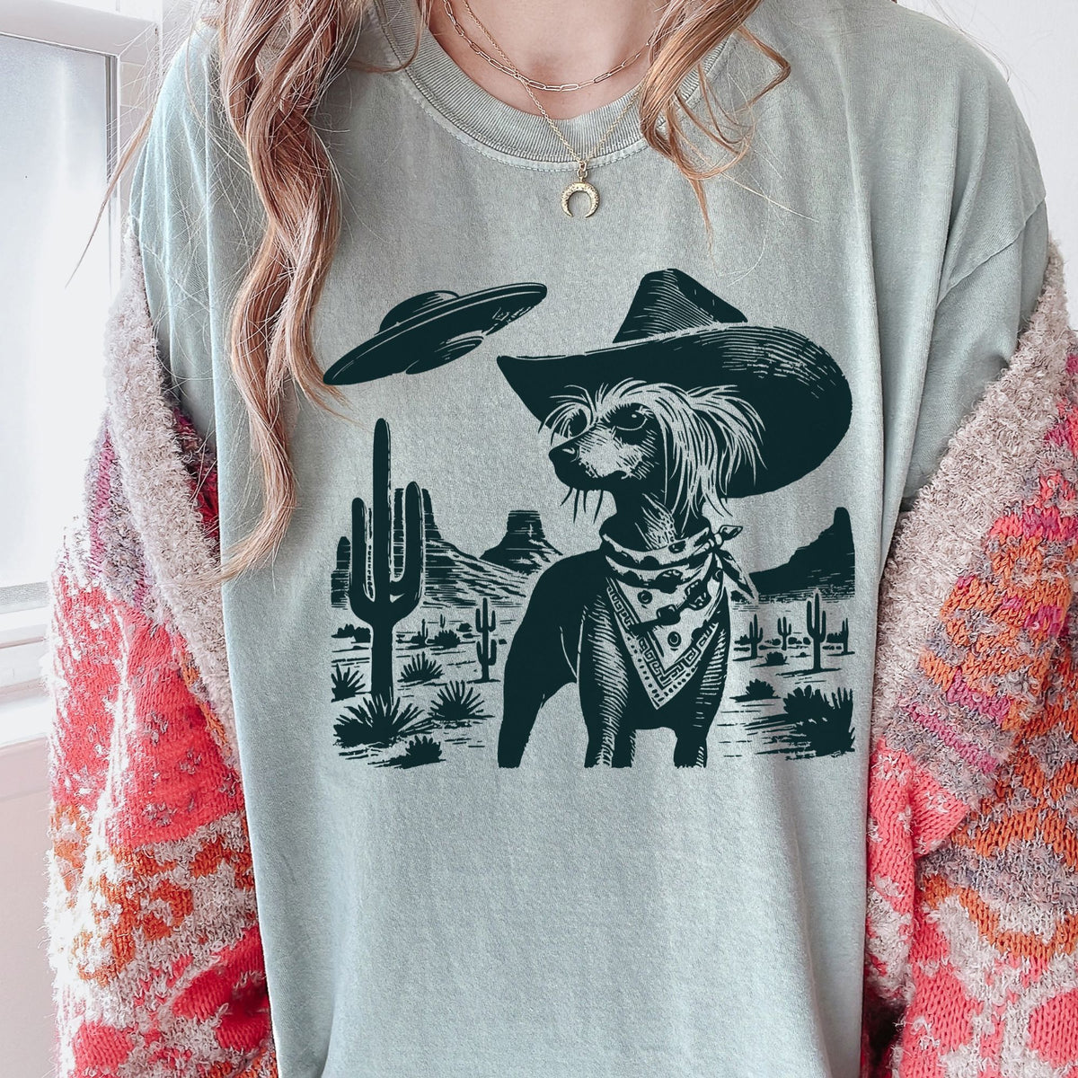 Chinese Crested Western UFO t-shirt