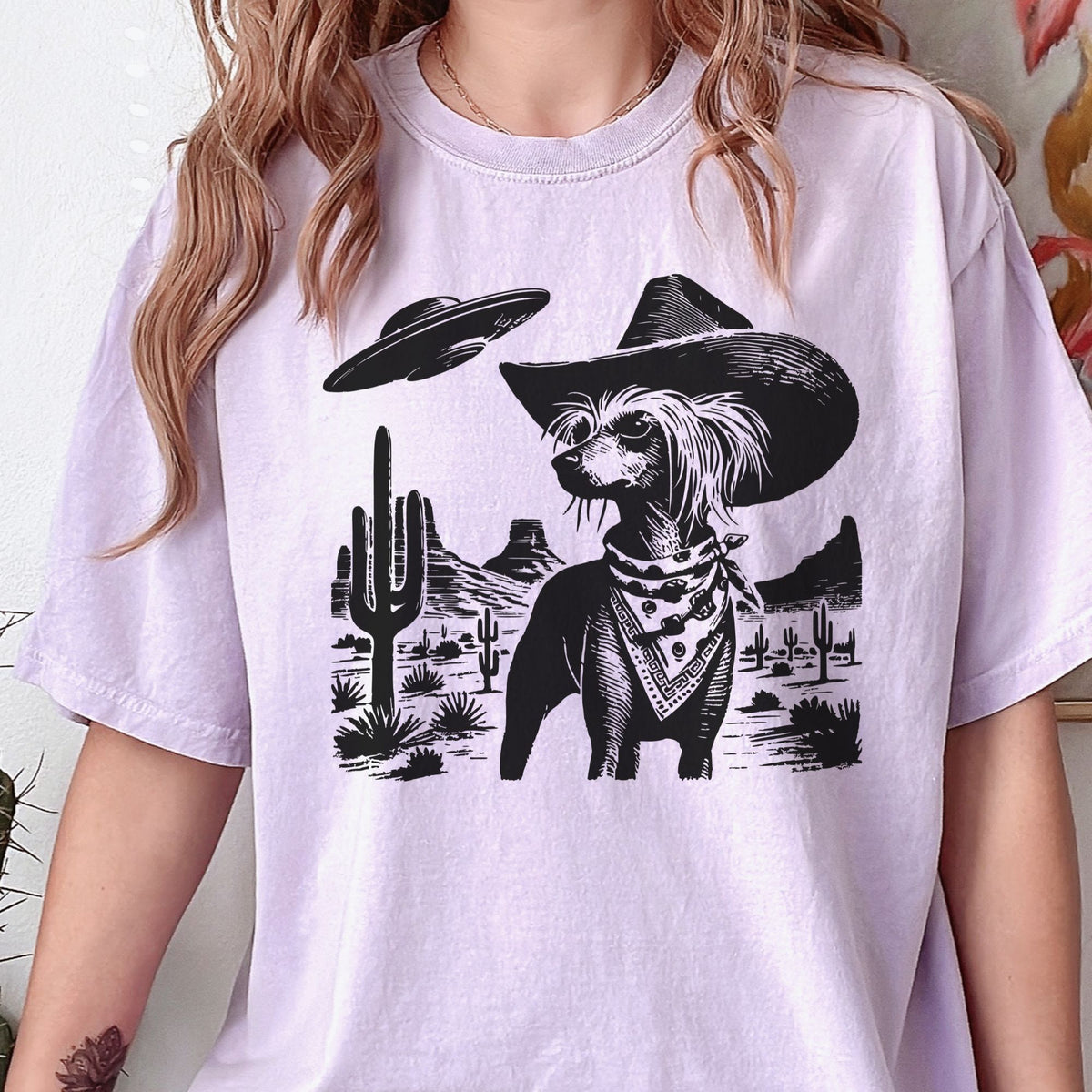 Chinese Crested Western UFO t-shirt