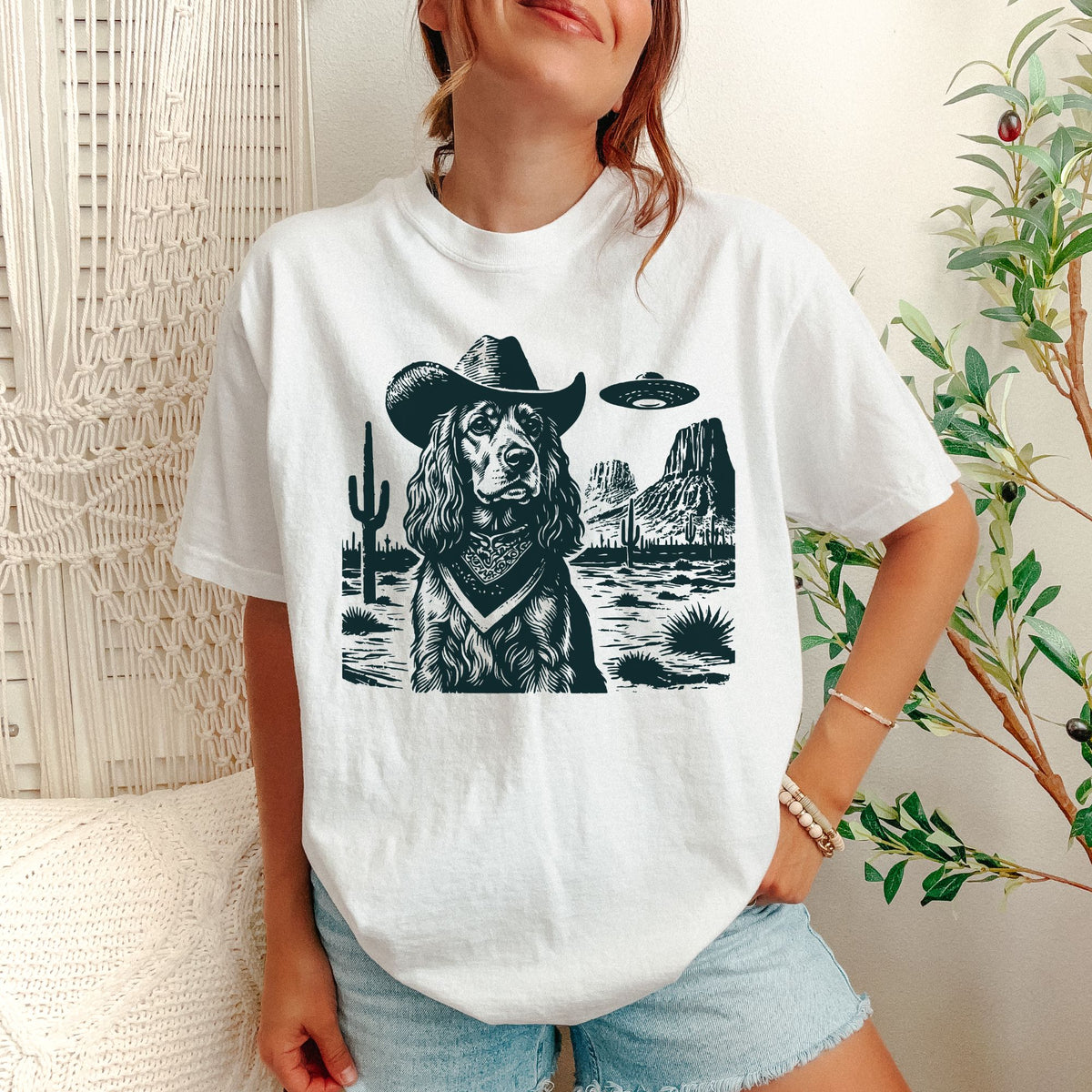 Cocker Spaniel Western UFO t-shirt