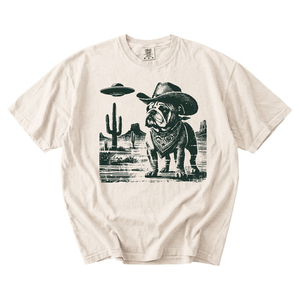 English Bulldog Western UFO t-shirt