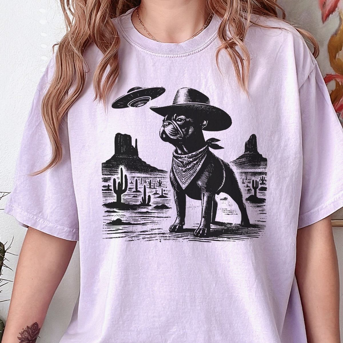 French Bulldog Western UFO t-shirt