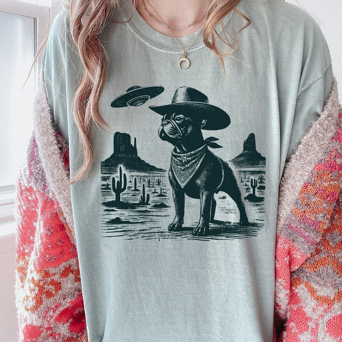 French Bulldog Western UFO t-shirt