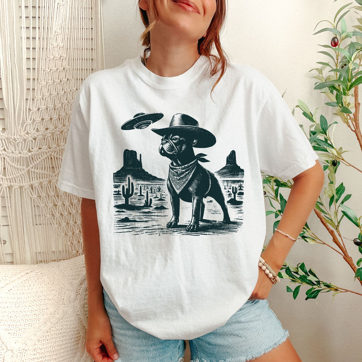French Bulldog Western UFO t-shirt