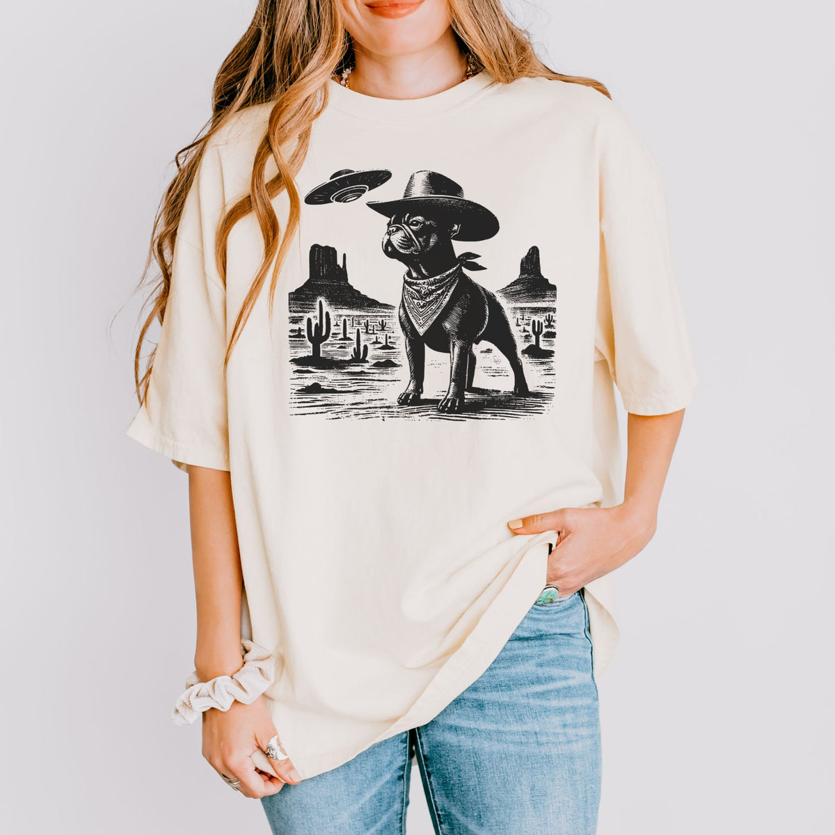 French Bulldog Western UFO t-shirt