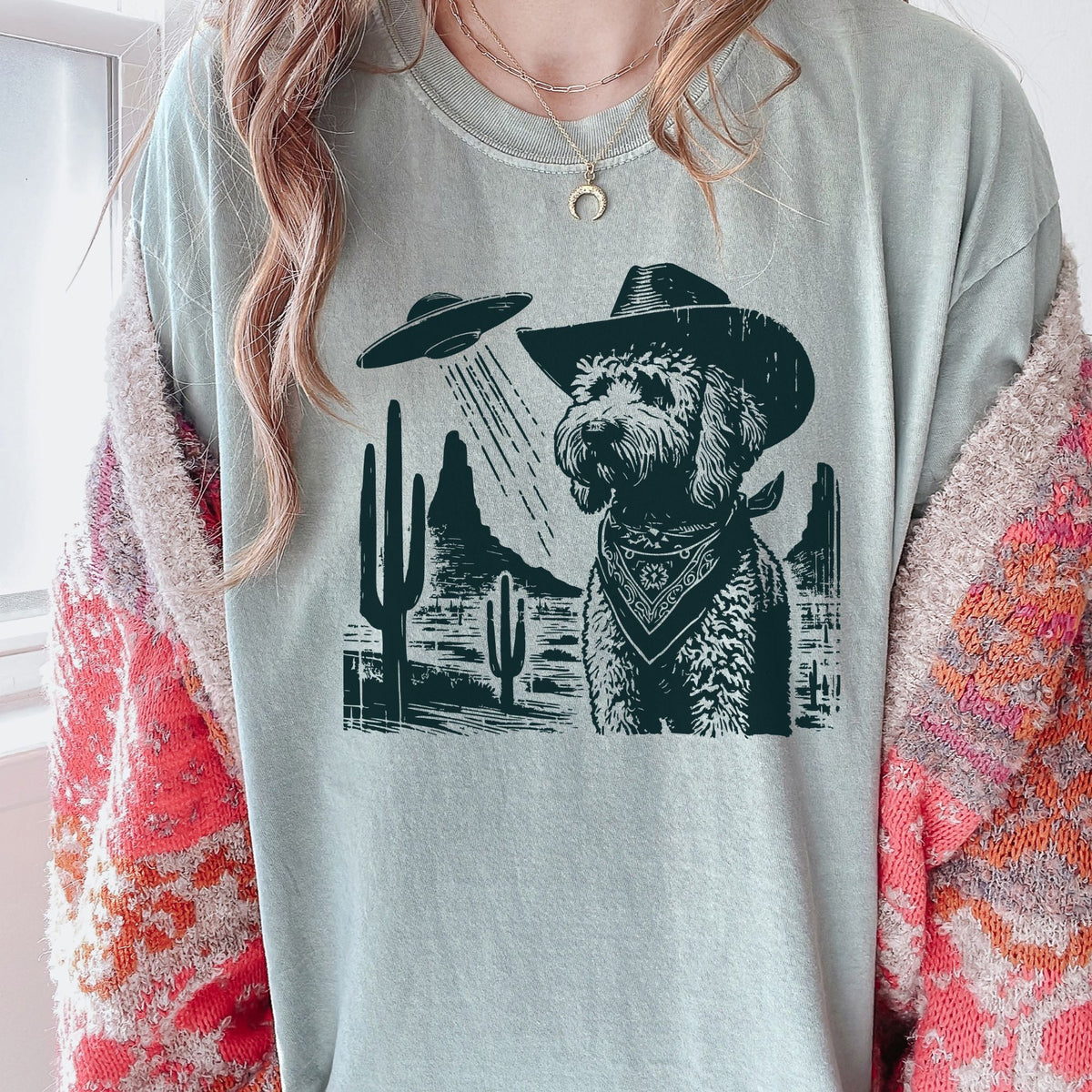 Goldendoodle Western UFO t-shirt