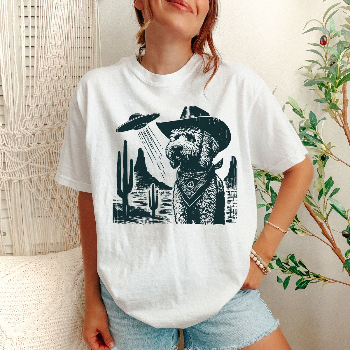 Goldendoodle Western UFO t-shirt