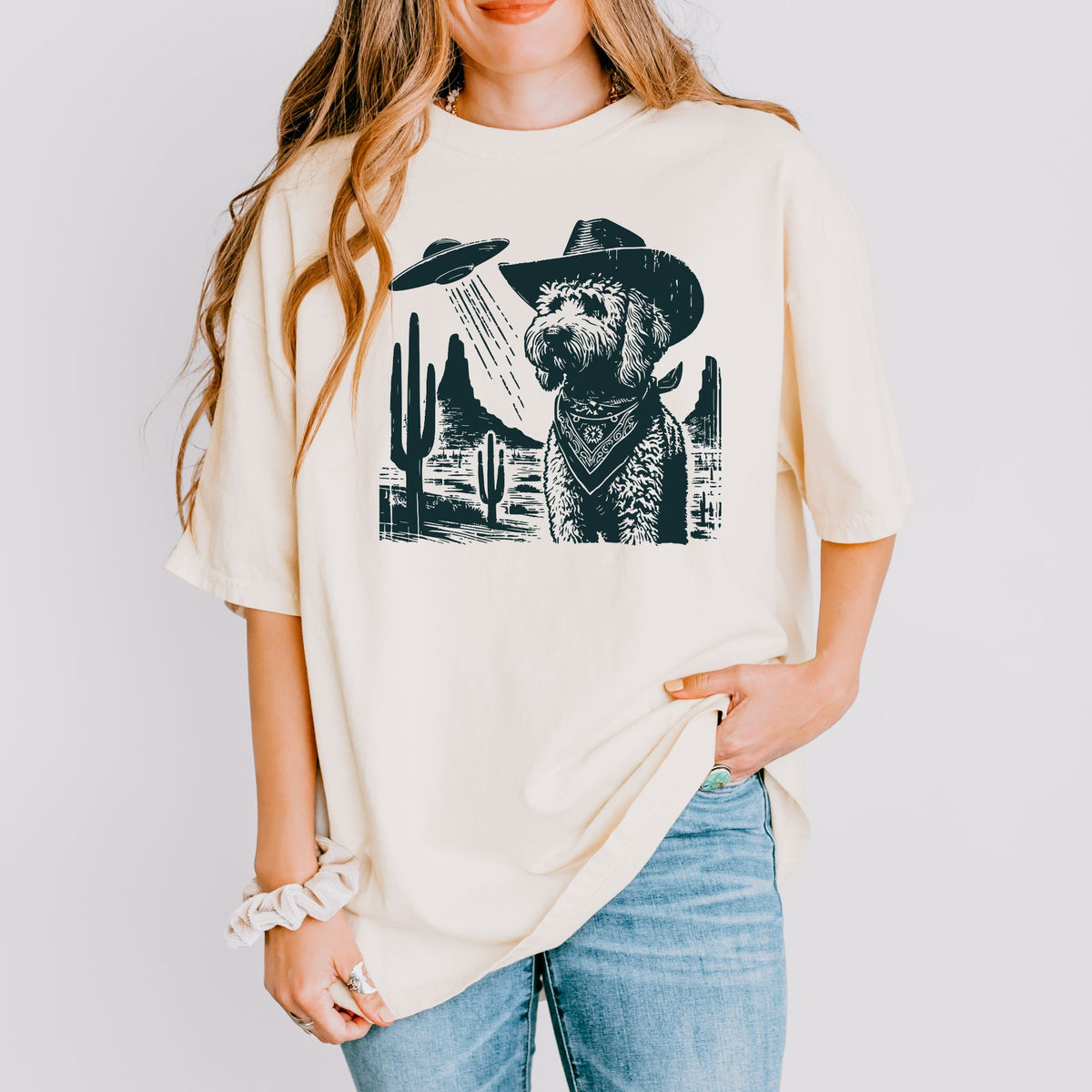 Goldendoodle Western UFO t-shirt