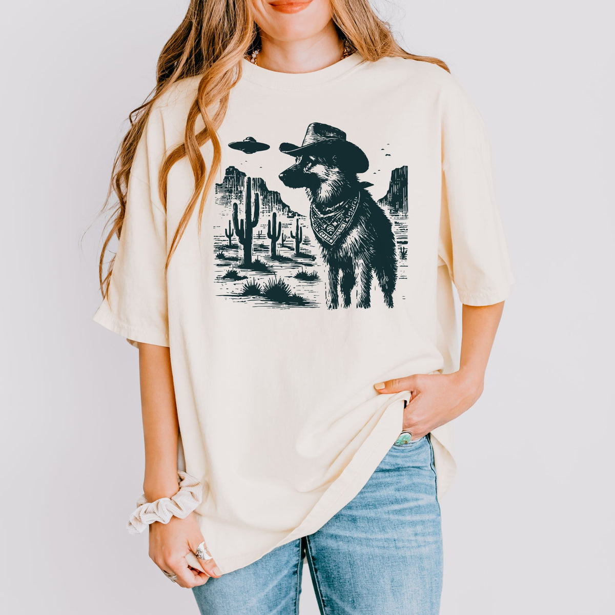 German Shepherd Western UFO t-shirt