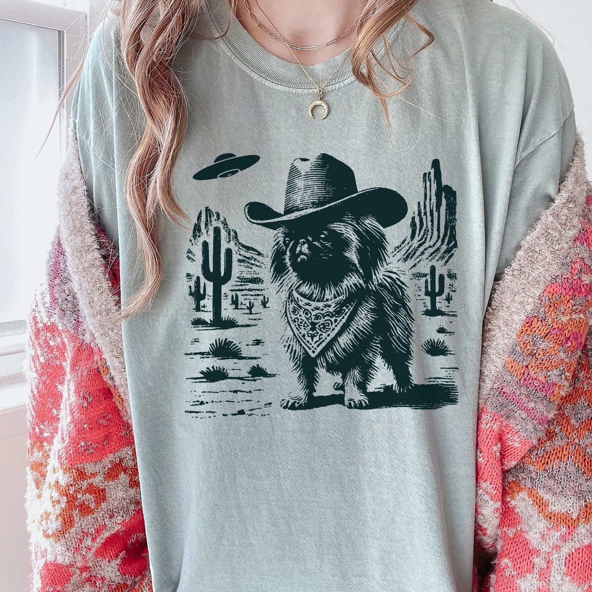 Pekingese Western UFO t-shirt