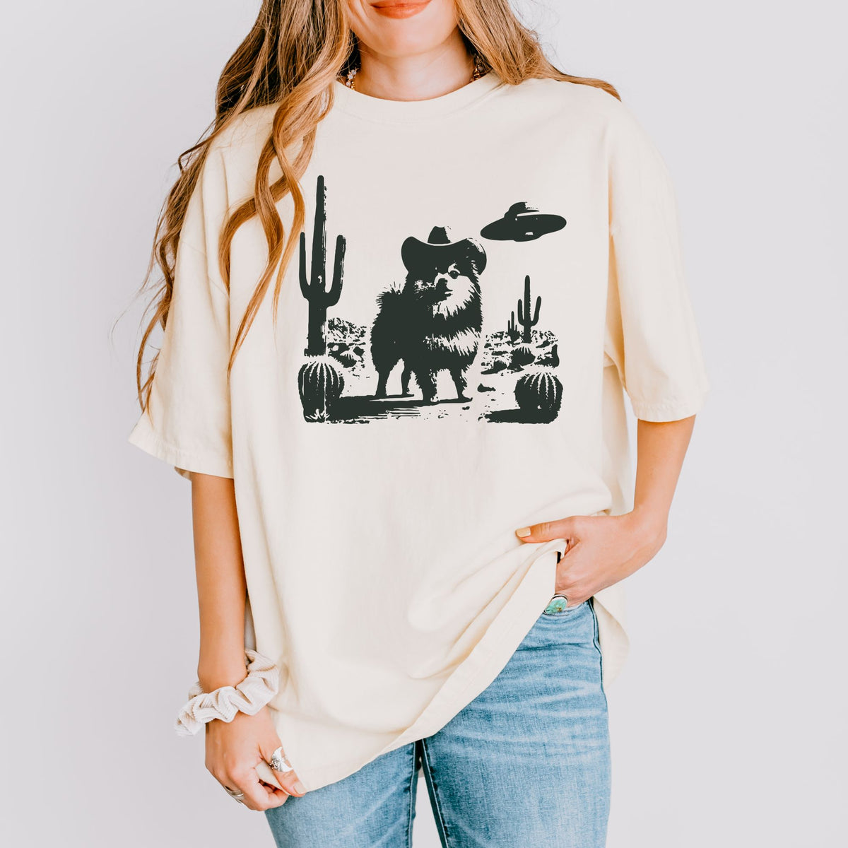 Pomeranian Western UFO t-shirt