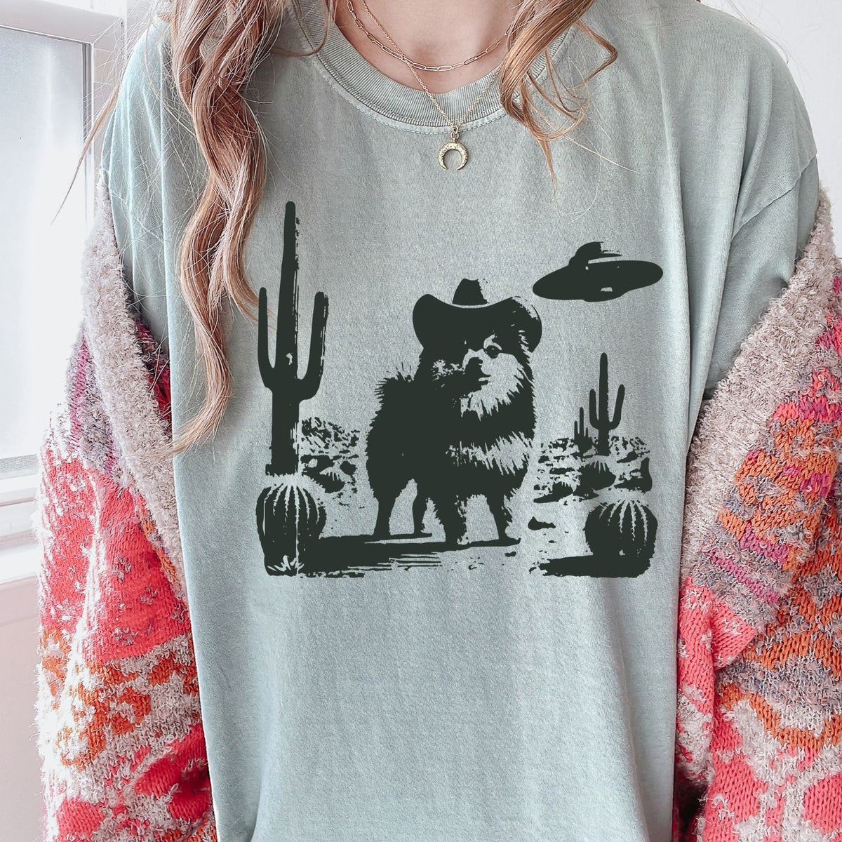 Pomeranian Western UFO t-shirt