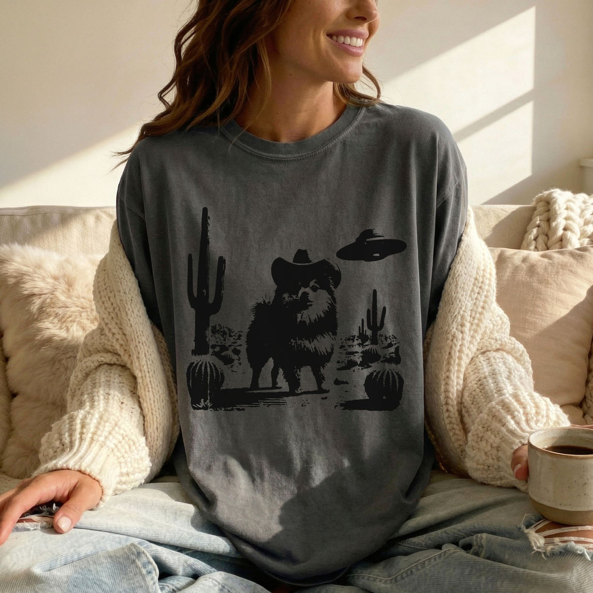 Pomeranian Western UFO t-shirt