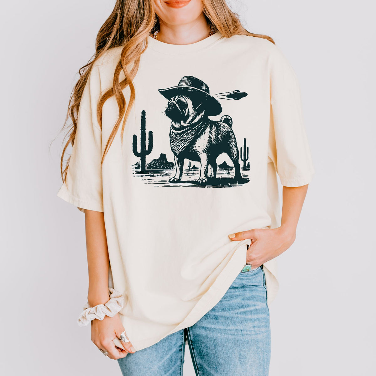 Pug Western UFO t-shirt