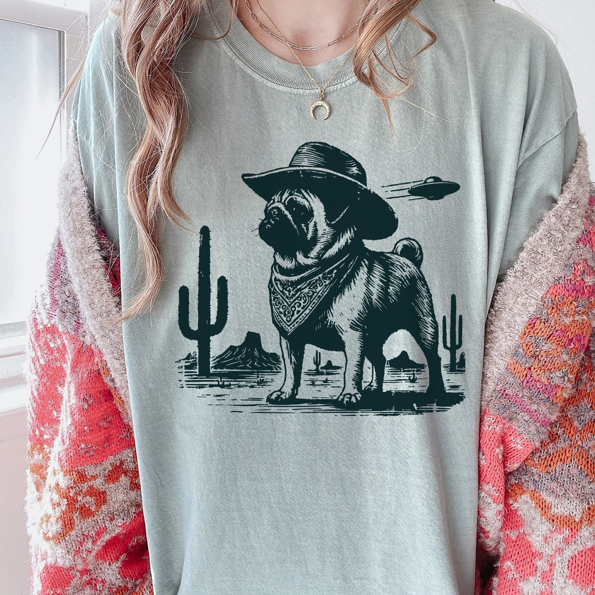 Pug Western UFO t-shirt