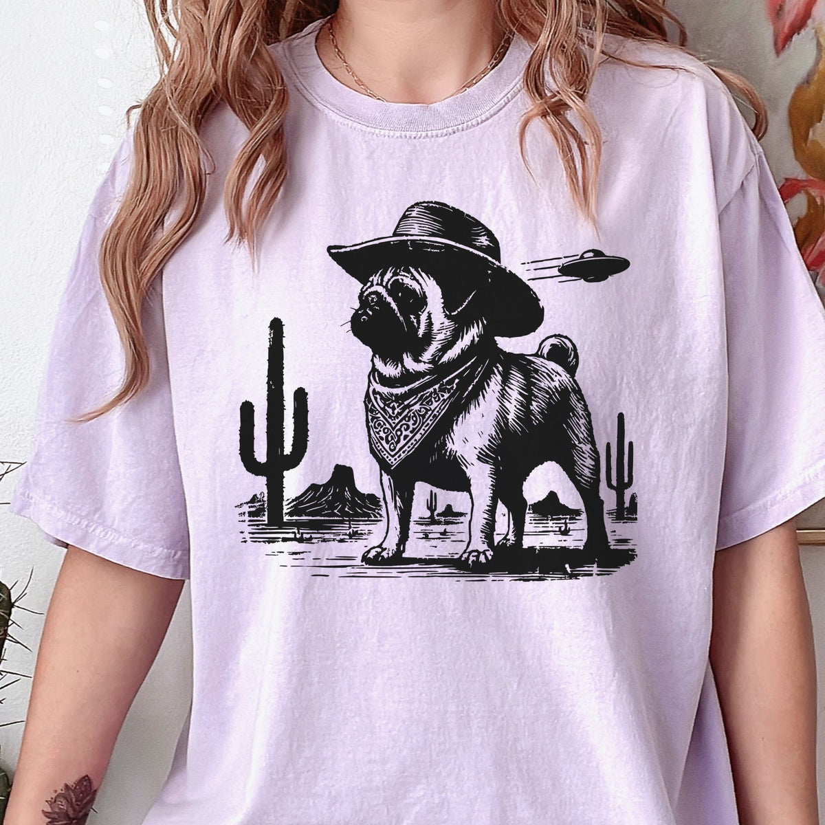 Pug Western UFO t-shirt