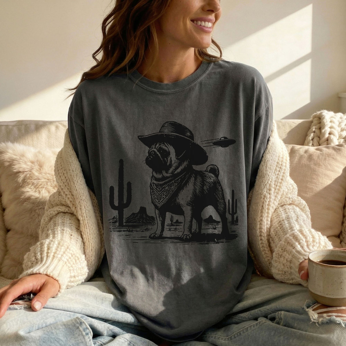Pug Western UFO t-shirt