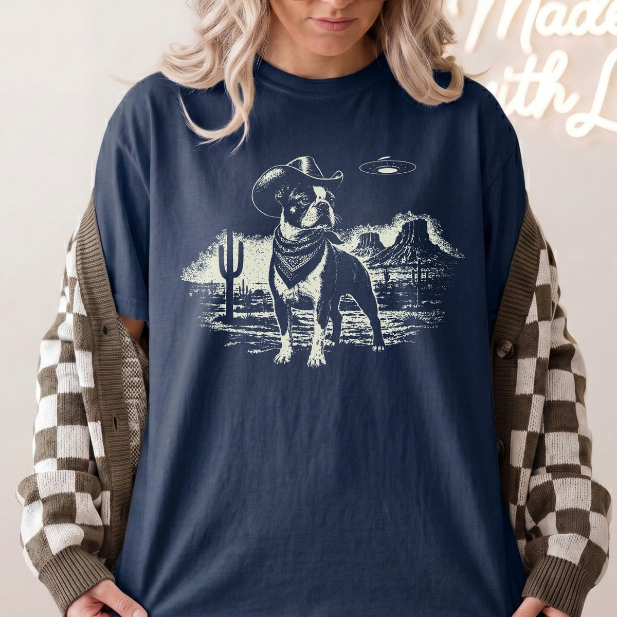 Boston Terrier Western UFO t-shirt