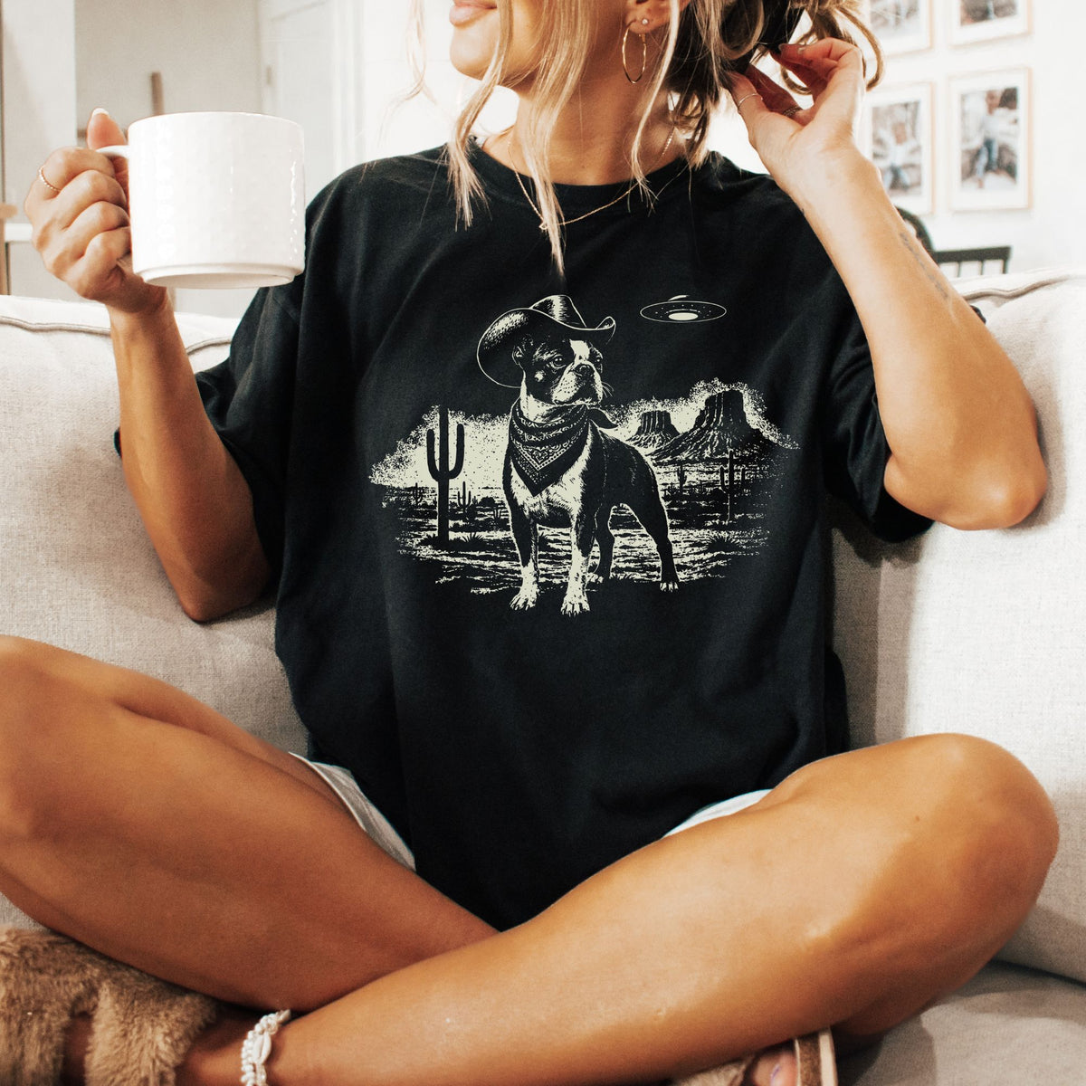 Boston Terrier Western UFO t-shirt