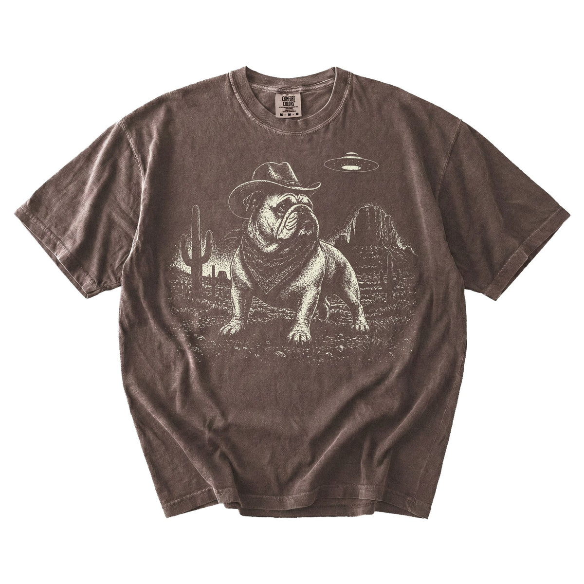 English Bulldog Western UFO t-shirt