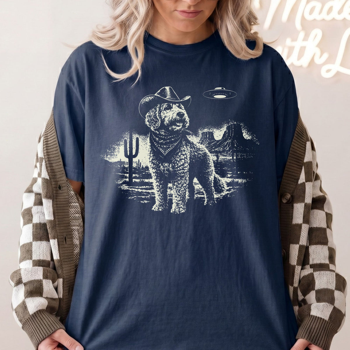 Goldendoodle Western UFO t-shirt