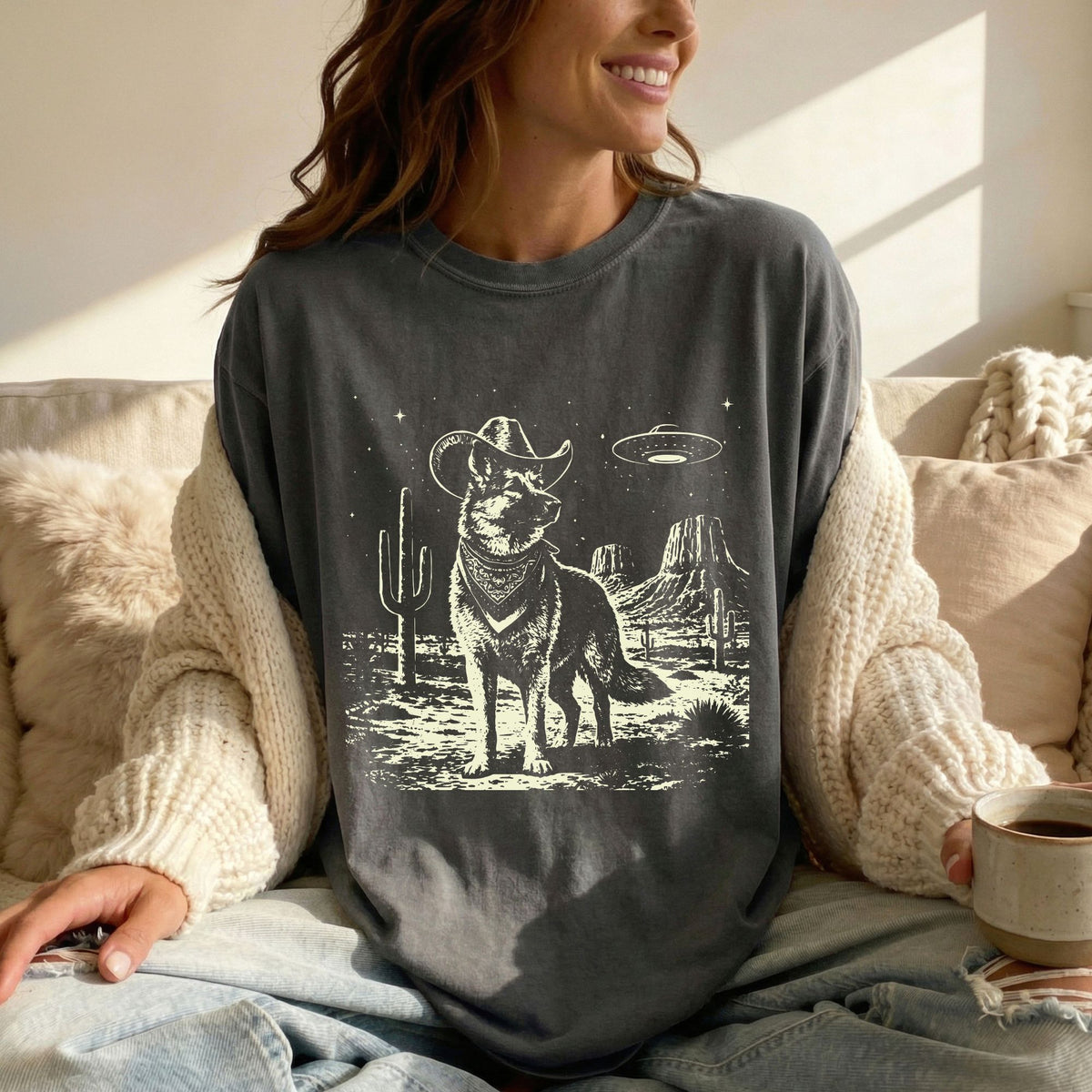 German Shepherd Western UFO t-shirt