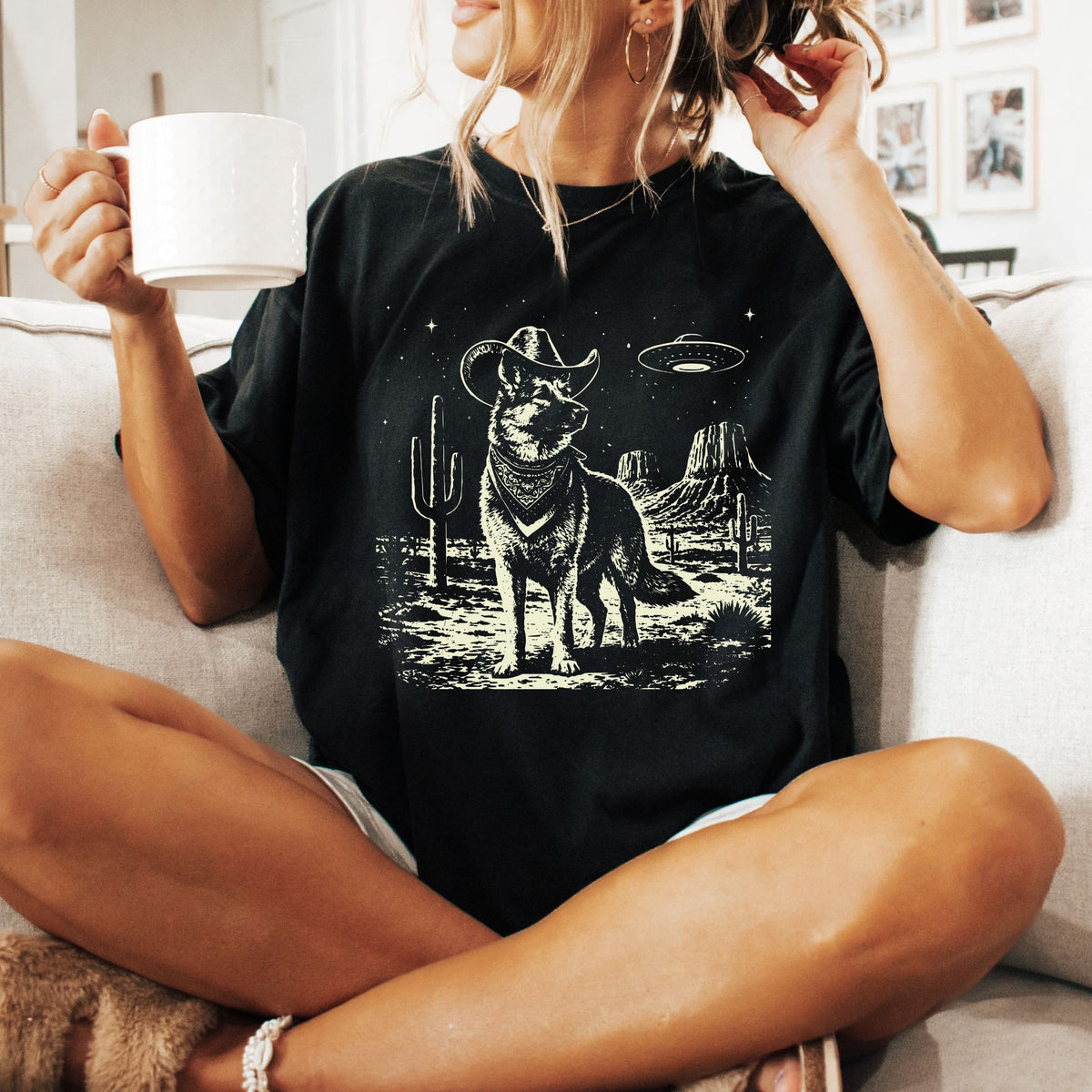 German Shepherd Western UFO t-shirt