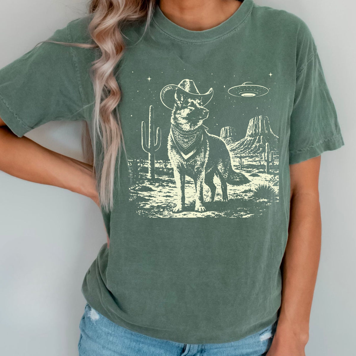 German Shepherd Western UFO t-shirt