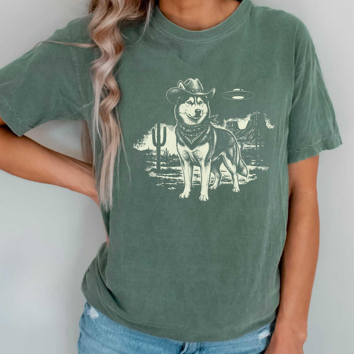 Siberian Husky Western UFO t-shirt