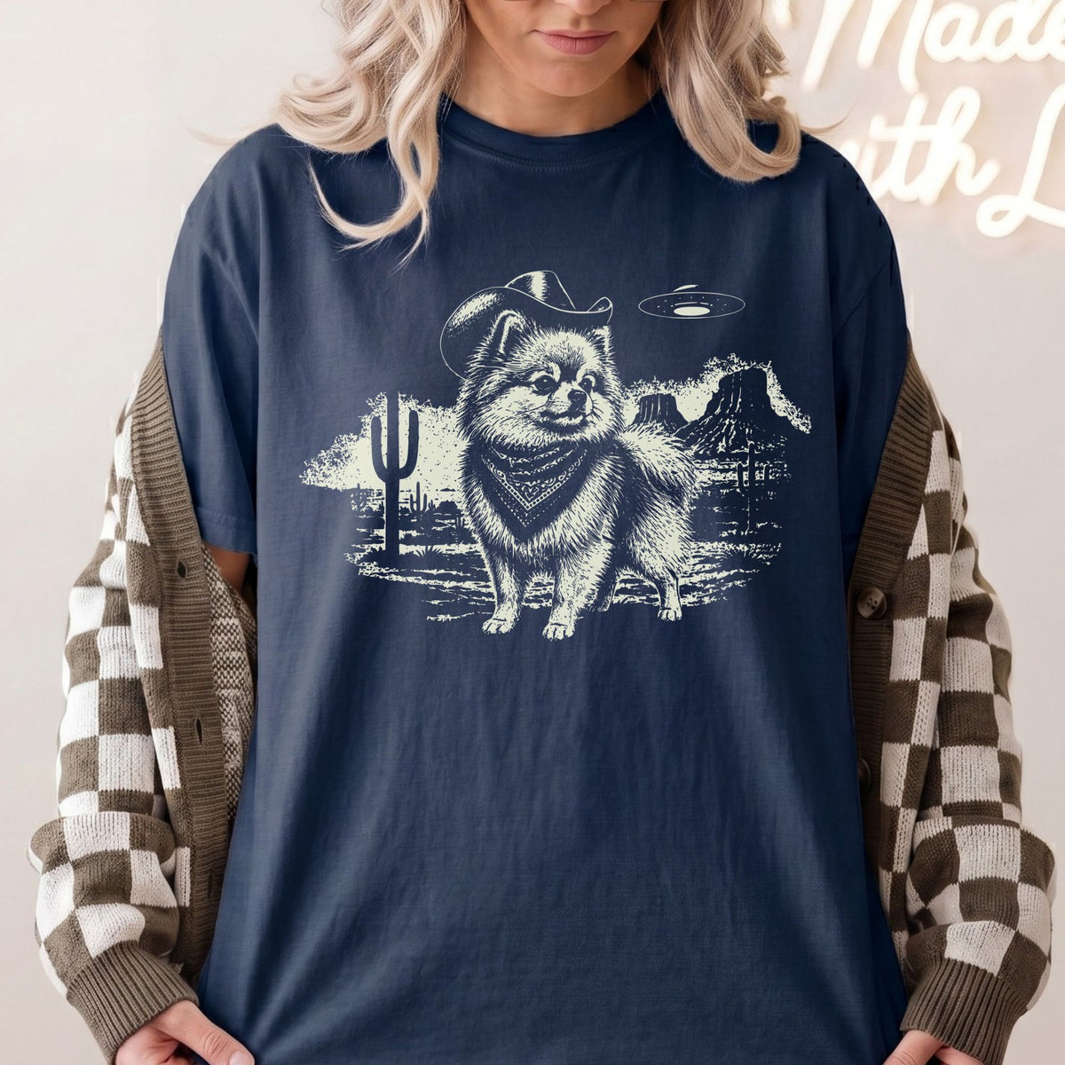 Pomeranian Western UFO t-shirt