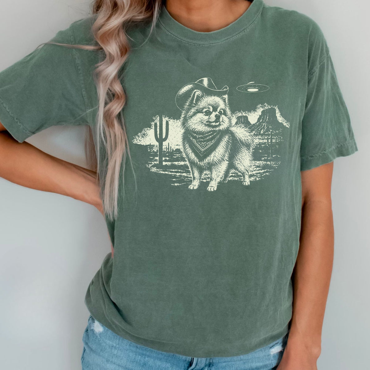 Pomeranian Western UFO t-shirt