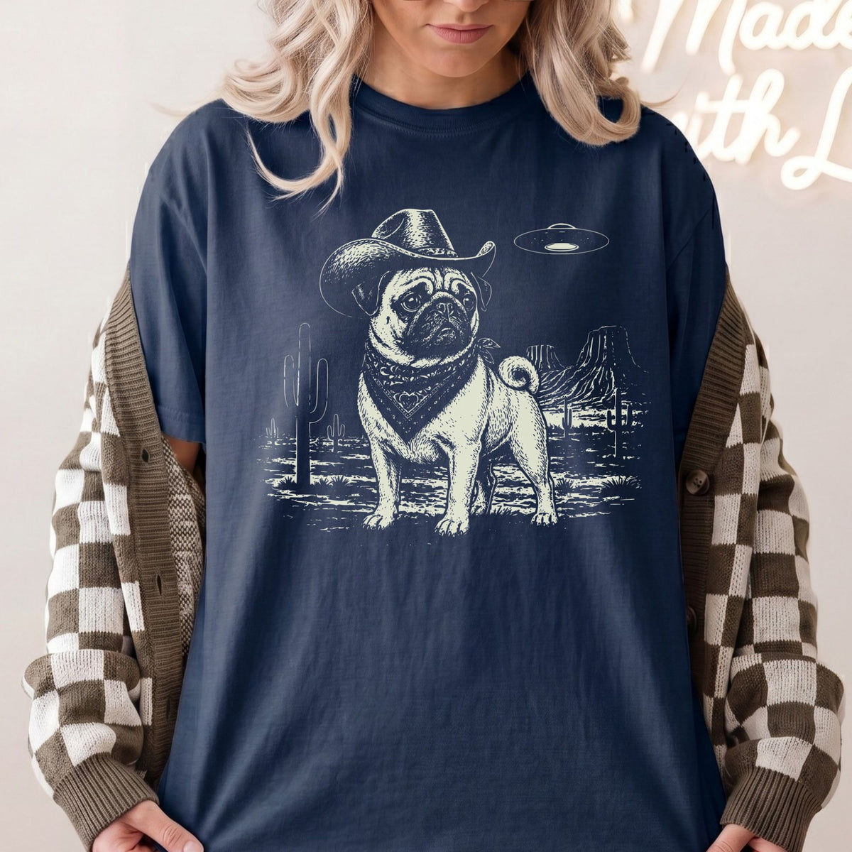 Pug Western UFO t-shirt