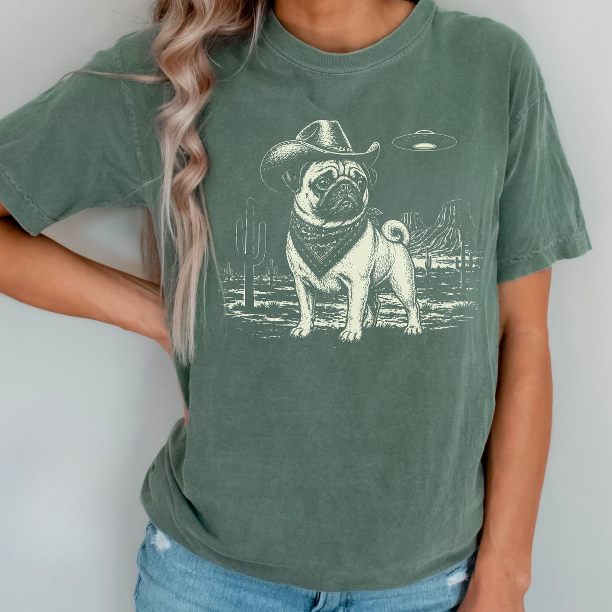 Pug Western UFO t-shirt