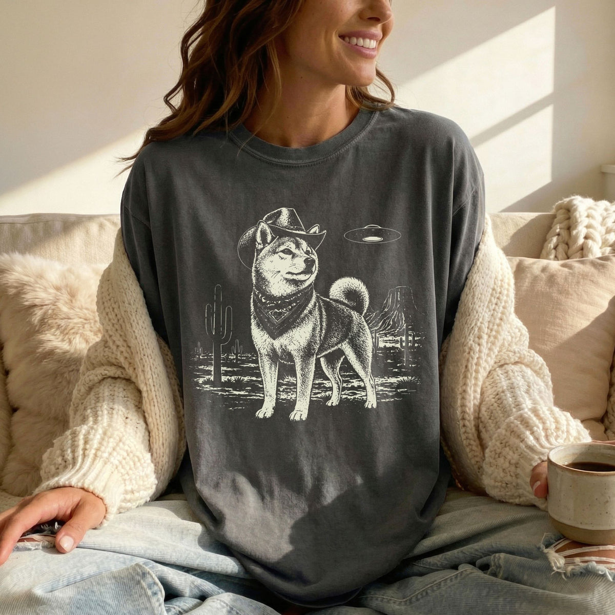 Shiba Inu Western UFO t-shirt