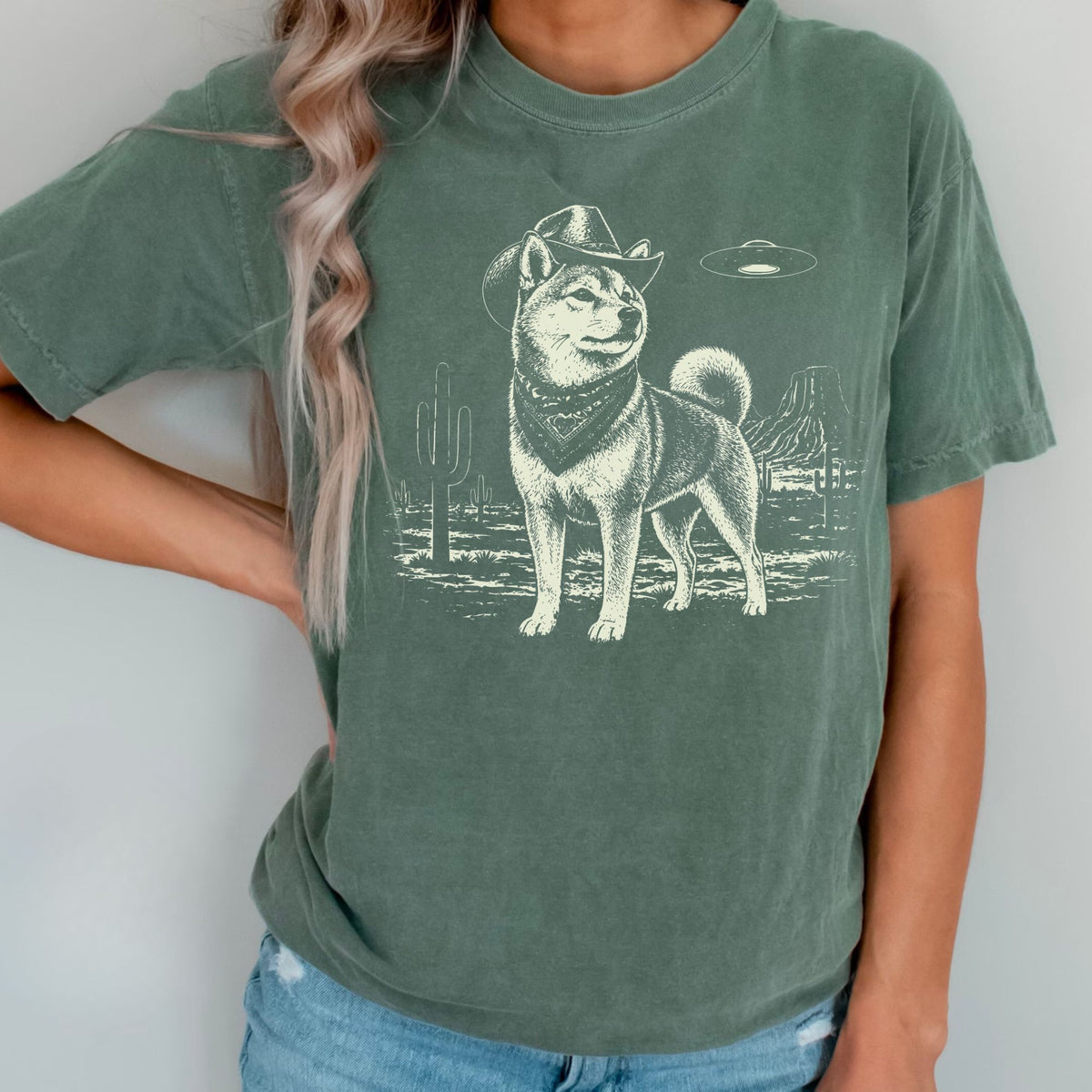 Shiba Inu Western UFO t-shirt