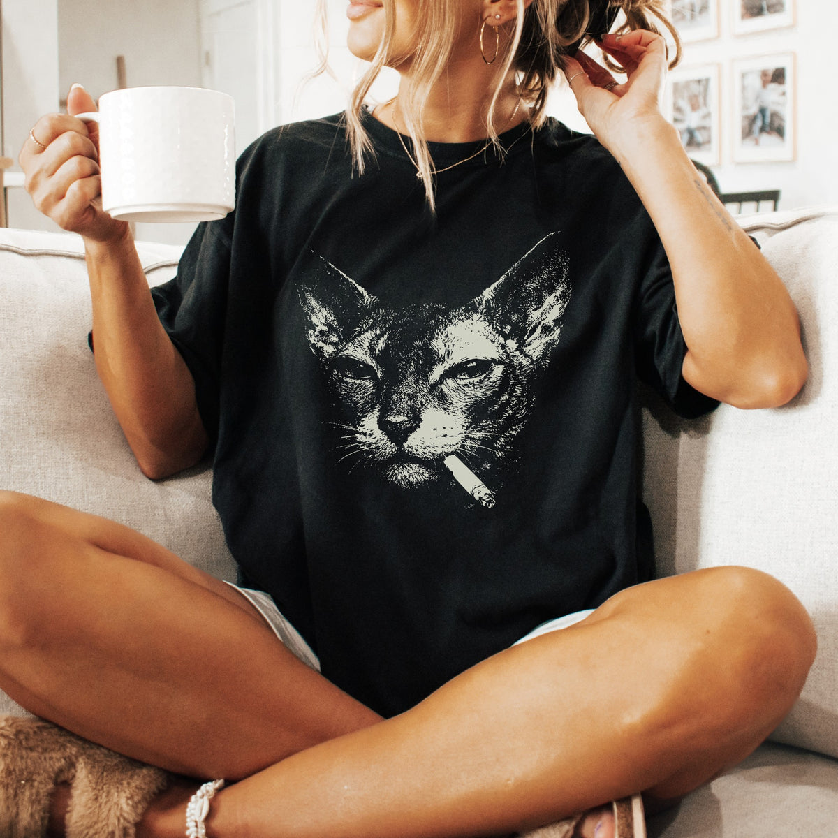 Cornish Rex Cat Smoking t-shirt