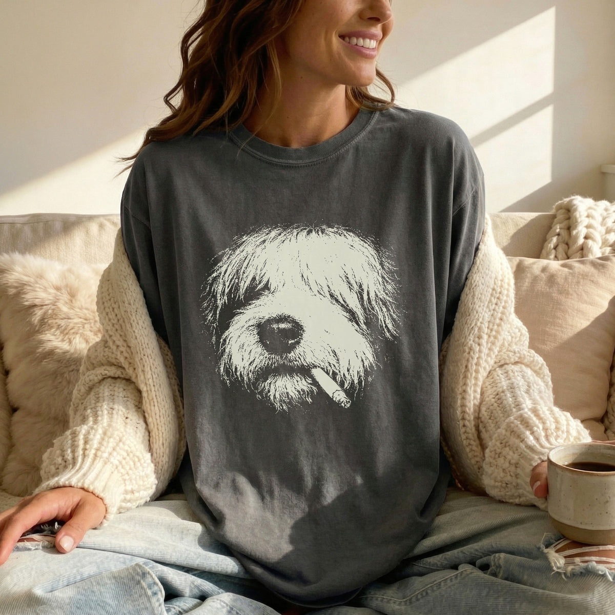 Old English Sheepdog Smoking t-shirt