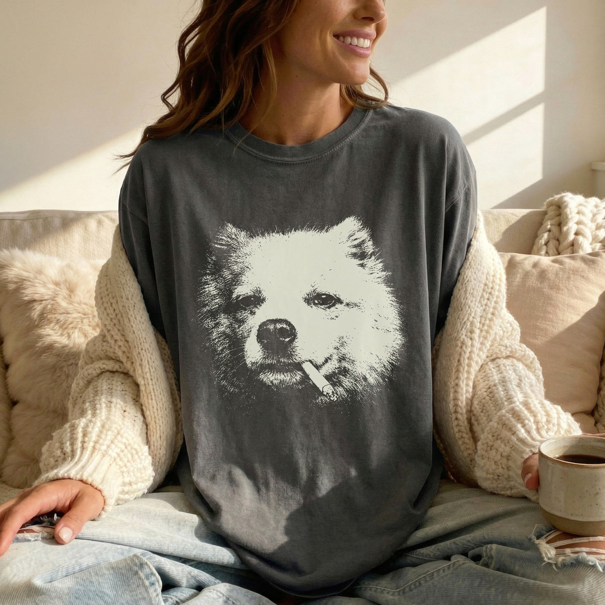 American Eskimo Dog Smoking t-shirt