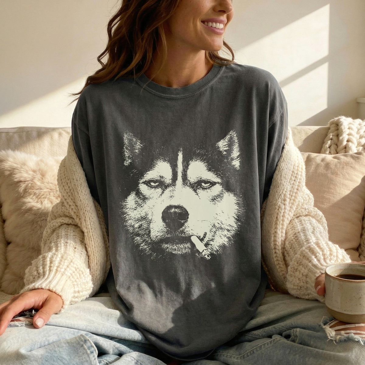 Husky Smoking t-shirt