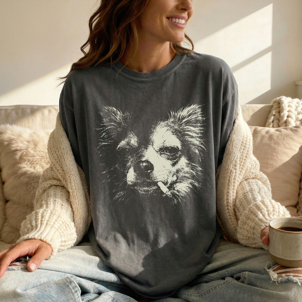 Longhair Chihuahua Smoking t-shirt
