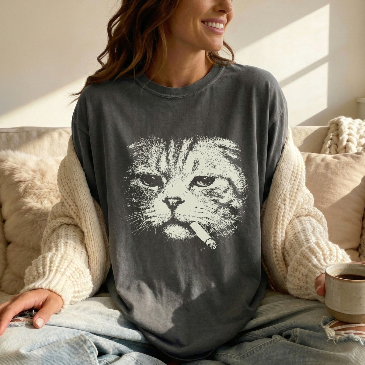 Scottish Fold Cat Smoking t-shirt