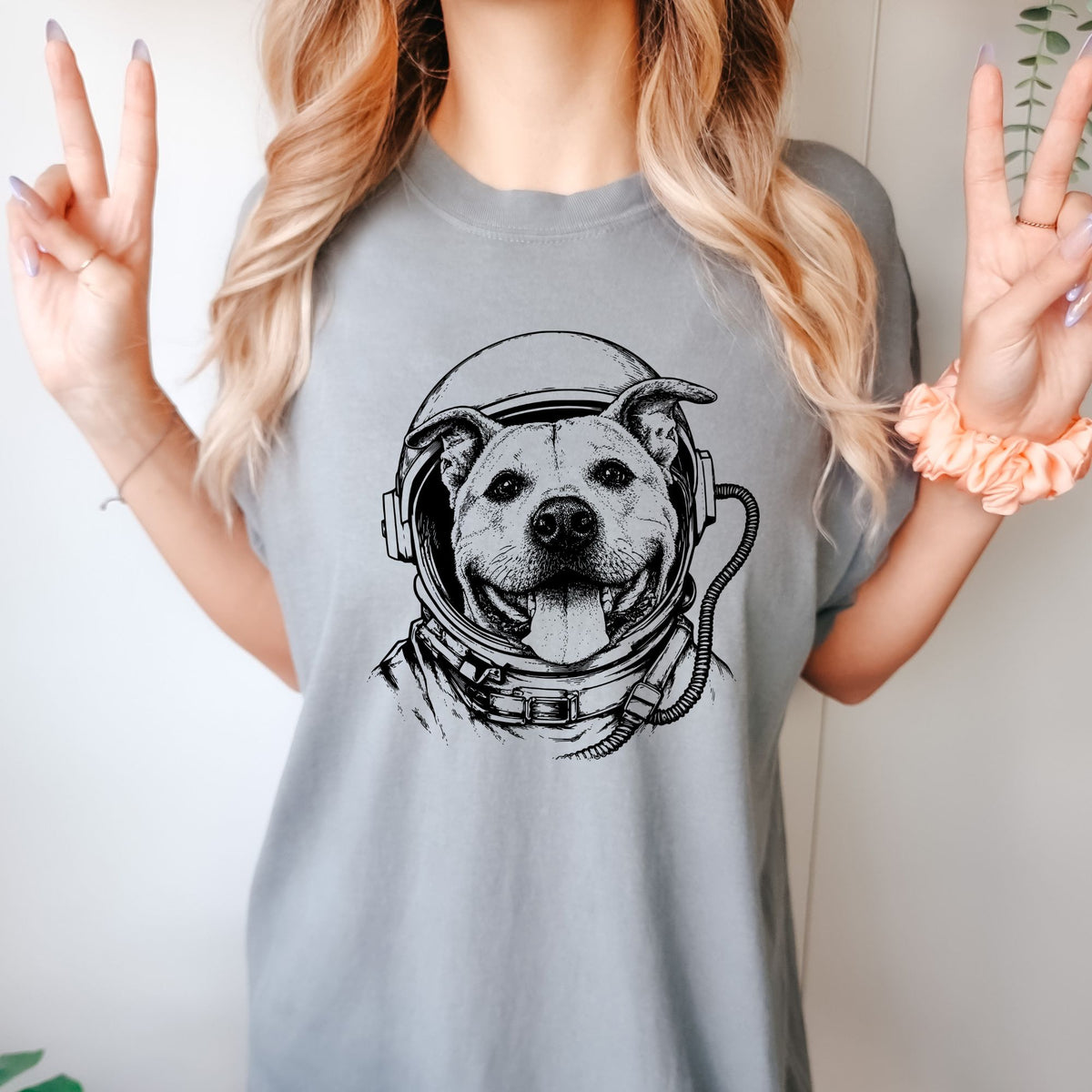 Custom Space Portrait T-Shirt — on model