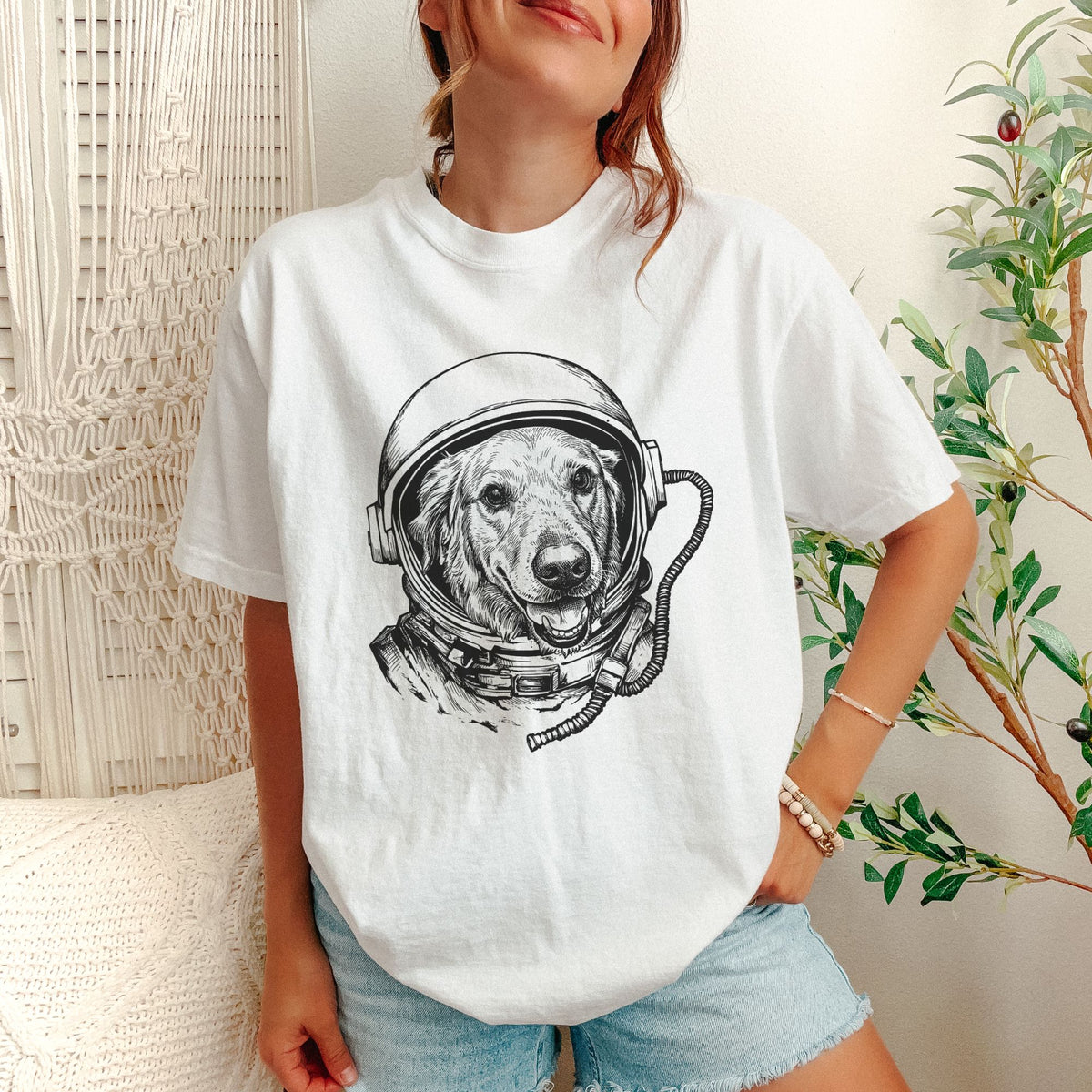 Custom Space Portrait T-Shirt — on model
