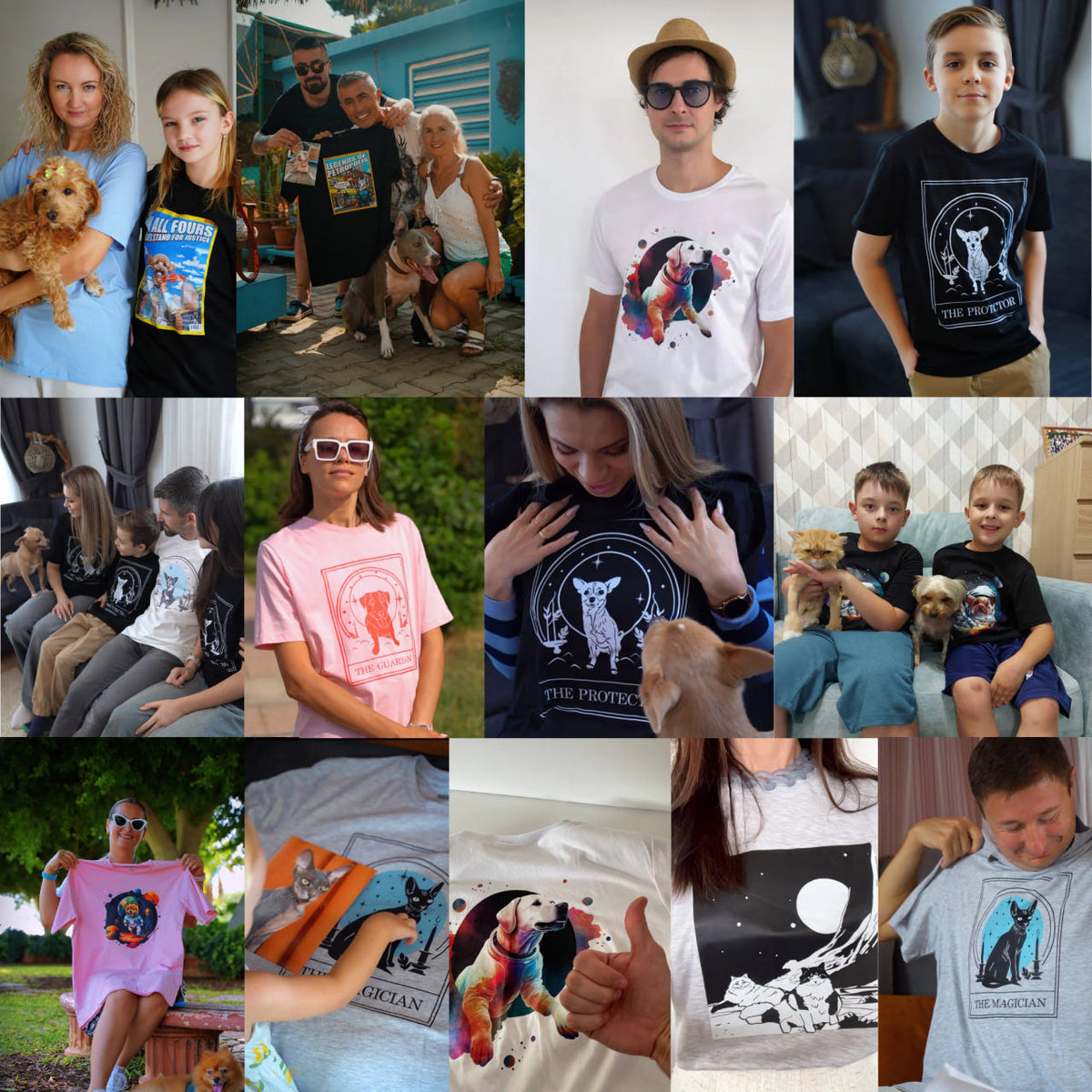 Customer photos wearing PawPrints pet t-shirts